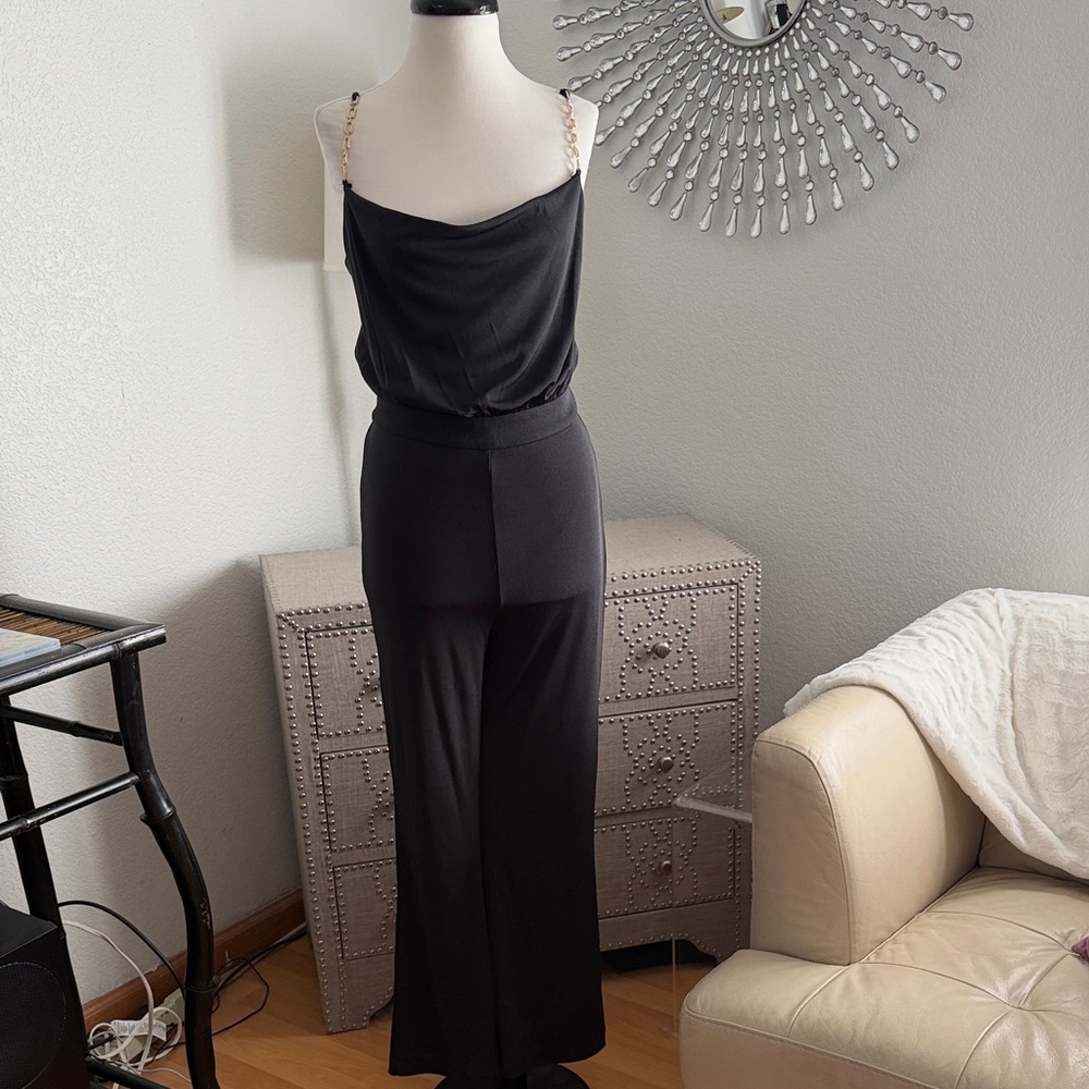 Jason Wu Elegant Black Jersey Jumpsuit with Chain Straps